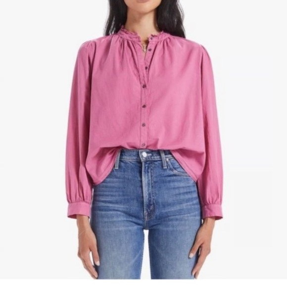 Xirena Halsey Button Down Shirt Blouse Large in Deep Rose long sleeve 100%Cotton - Picture 1 of 13